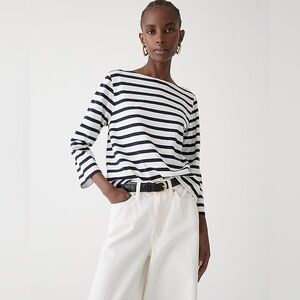 J. Crew Classic Mariner Cloth Boatneck T Shirt Ivory Navy Stripe XXS